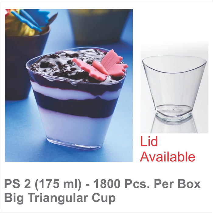 PS 2 (175 ml) Big Triangular Acrylic Clear Dessert Cup | Pack of 100