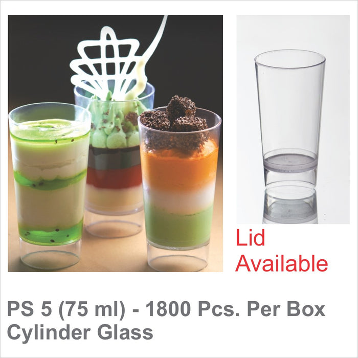 PS 5 (75 ml) Cylinder Glass Acrylic Clear Dessert Cup | Pack of 100