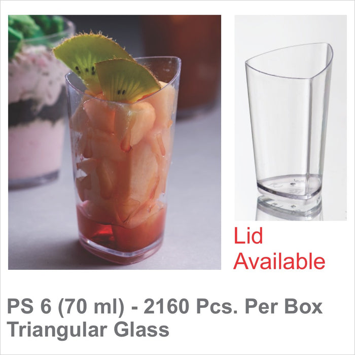 PS 6 (70ml) Tall Triangular Acrylic Clear Dessert Cup | Pack of 100