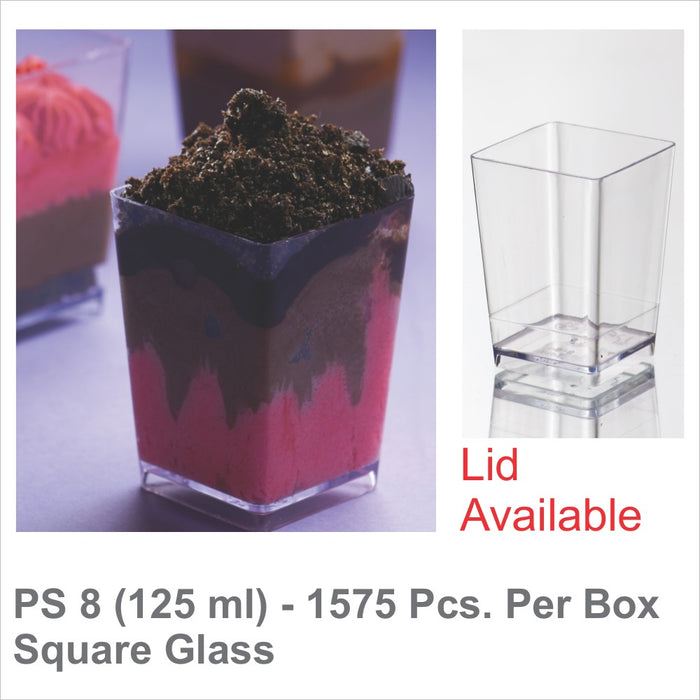 PS 8 (125 ml) Square Acrylic Clear Dessert Cup | Pack of 100