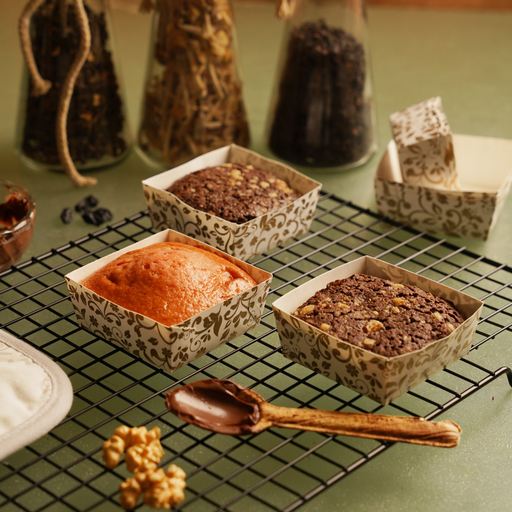 Esslly’s grease-proof rectangular paper moulds for brownies & cakes.