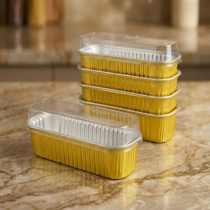 Gold Aluminium Foil Container With Lid - Bake & Serve Rectangular Box