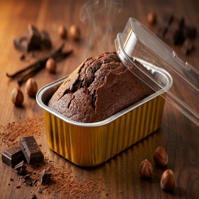 Gold Aluminium Foil Container With Lid - Bake & Serve Rectangular Box