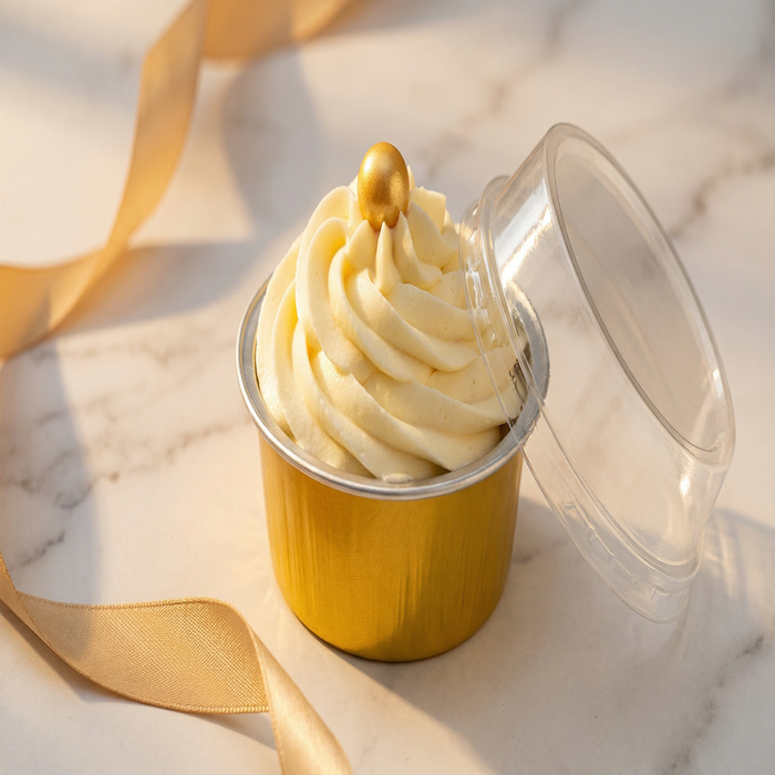 Gold Aluminium Foil Container With Lid - Bake & Serve Round Box