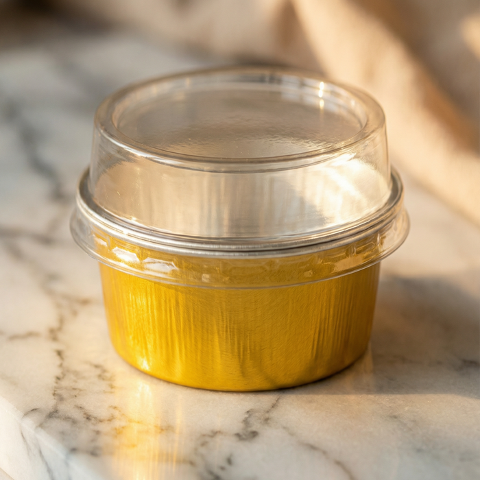 Gold Aluminium Foil Container With Lid - Bake & Serve Round Box