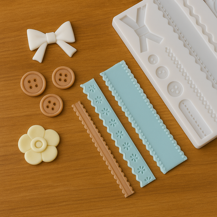 Craft elegant ribbons, bows, and buttons with Esslly’s Silicone Fondant Mould.