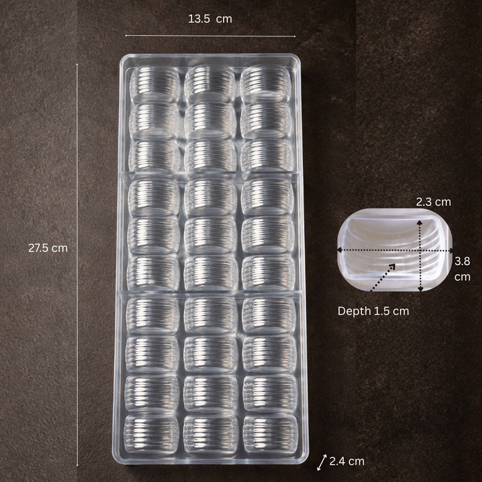 Ripple Rectangle Chocolate Mould Polycarbonate - 27 Cavities