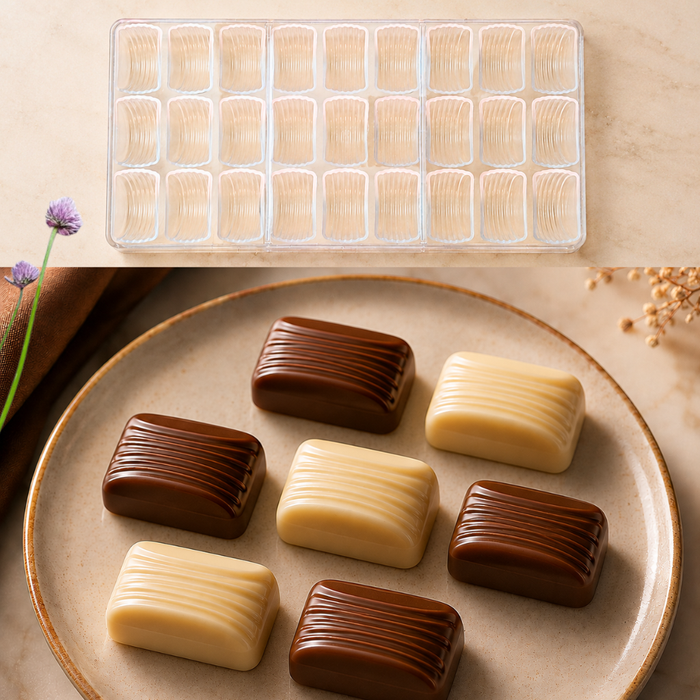 Ripple Rectangle Chocolate Mould Polycarbonate - 27 Cavities