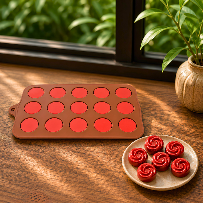 Round Swirl Design- Silicone Chocolate Mould | 15 Cavities | Flexible Non-Stick | Brown