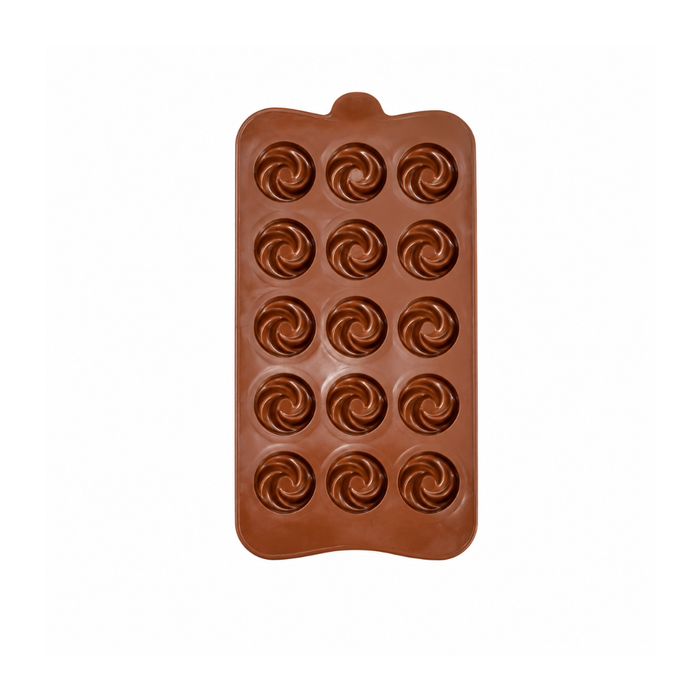 Round Swirl Design- Silicone Chocolate Mould | 15 Cavities | Flexible Non-Stick | Brown
