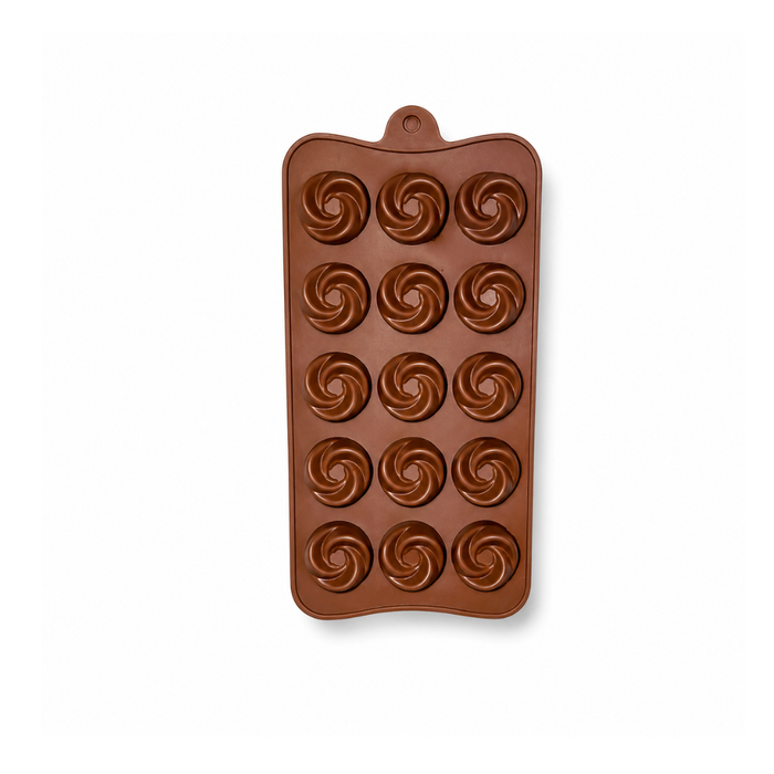 Round Swirl Design- Silicone Chocolate Mould | 15 Cavities | Flexible Non-Stick | Brown