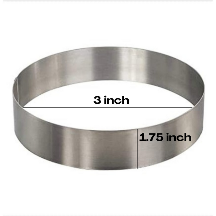 stainless steel Round mould with open-bottom design.