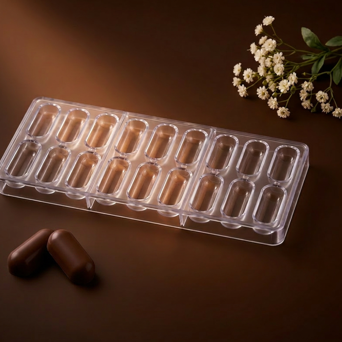 Rounded Rectangle Dome Polycarbonate Chocolate Mould – 18 Cavities