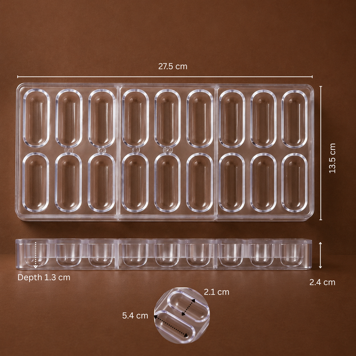 Rounded Rectangle Dome Polycarbonate Chocolate Mould – 18 Cavities