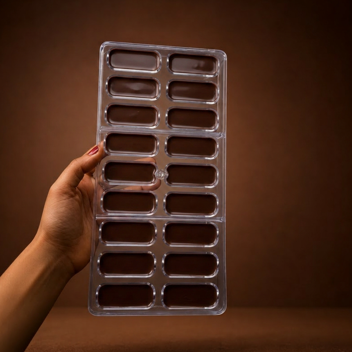 Rounded Rectangle Dome Polycarbonate Chocolate Mould – 18 Cavities