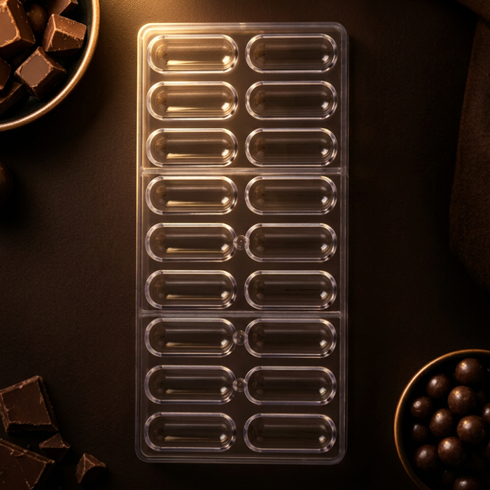 Rounded Rectangle Dome Polycarbonate Chocolate Mould – 18 Cavities