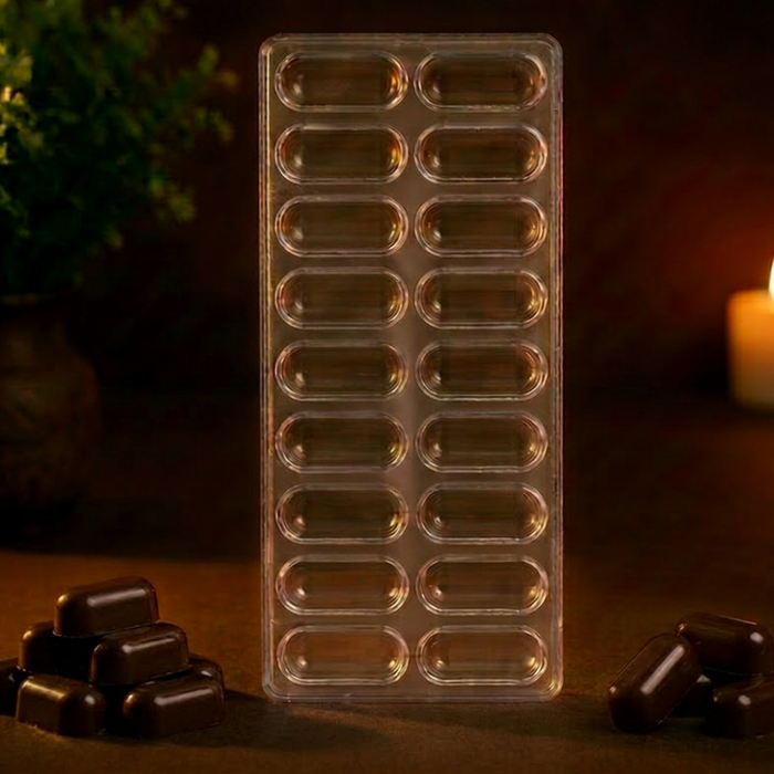 Rounded Rectangle Dome Polycarbonate Chocolate Mould – 18 Cavities