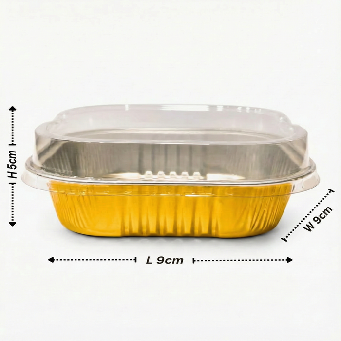Gold Aluminium Foil Container With Lid - Bake & Serve Square Box