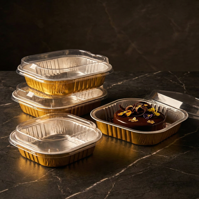 Gold Aluminium Foil Container With Lid - Bake & Serve Square Box