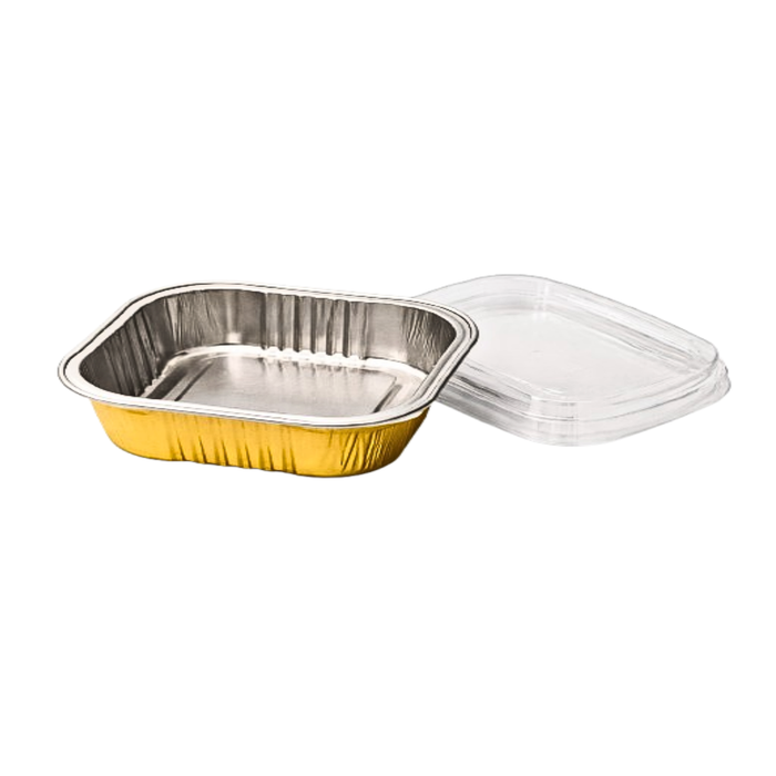 Gold Aluminium Foil Container With Lid - Bake & Serve Square Box