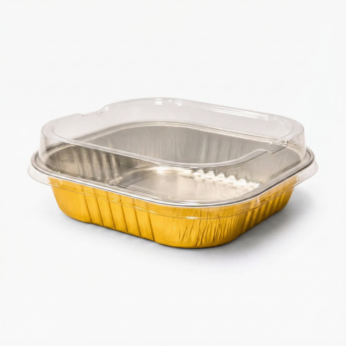 Gold Aluminium Foil Container With Lid - Bake & Serve Square Box