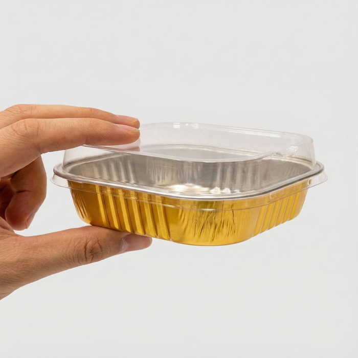 Gold Aluminium Foil Container With Lid - Bake & Serve Square Box