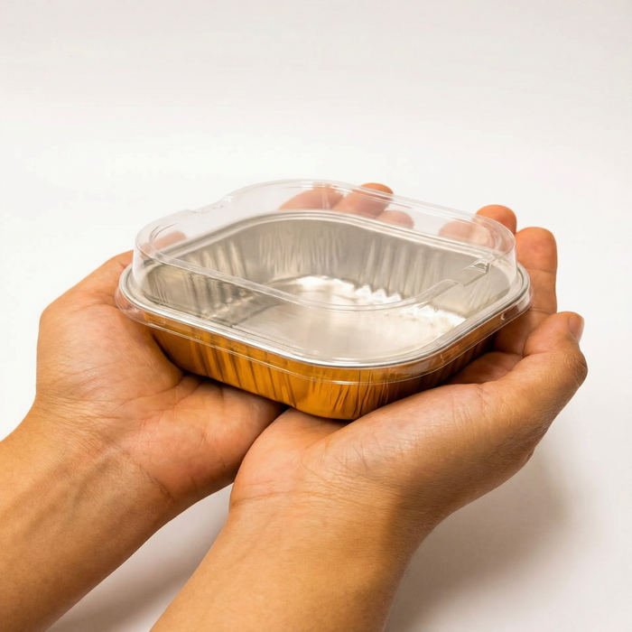 Gold Aluminium Foil Container With Lid - Bake & Serve Square Box