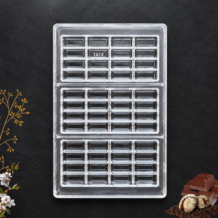 Slim Rectangular Chocolate Bar Polycarbonate Mould 48 Cavities– 3 Bars 16 Segments Each