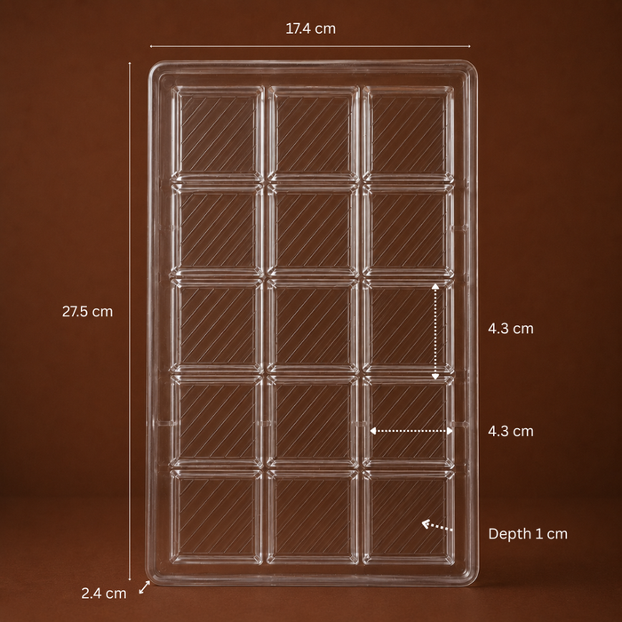 Square Stripe Polycarbonate Chocolate Mould – 15 Cavities