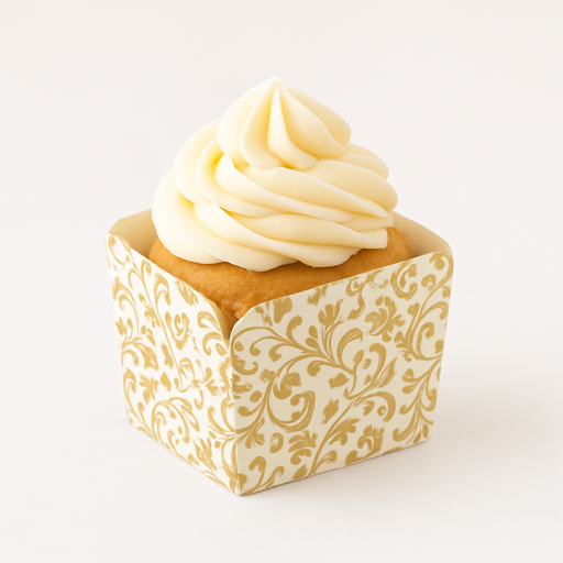Esslly Square Gold Paper Moulds – grease-proof, oven & freezer safe, perfect for muffins, cupcakes & tea cakes.