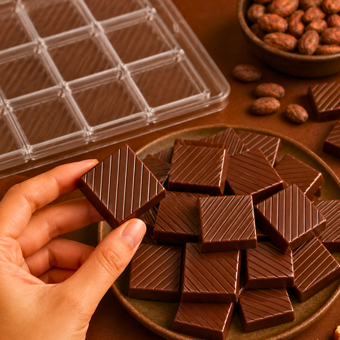 Square Stripe Polycarbonate Chocolate Mould – 15 Cavities