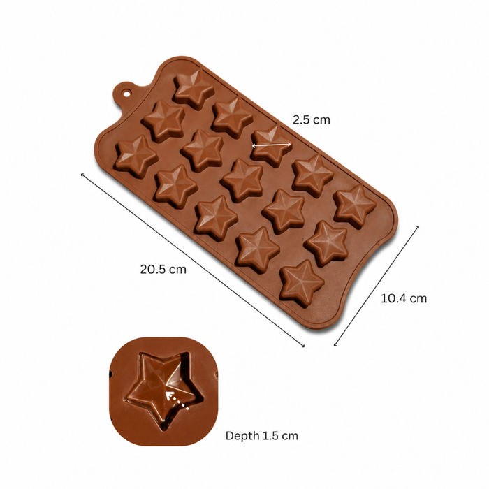 Star Design- Silicone Chocolate Mould | 15 Cavities | Flexible Non-Stick | Brown