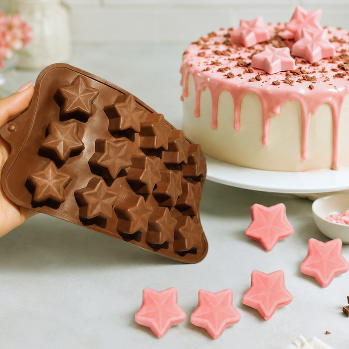 Star Design- Silicone Chocolate Mould | 15 Cavities | Flexible Non-Stick | Brown