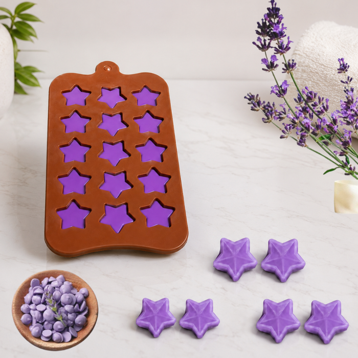 Star Design- Silicone Chocolate Mould | 15 Cavities | Flexible Non-Stick | Brown