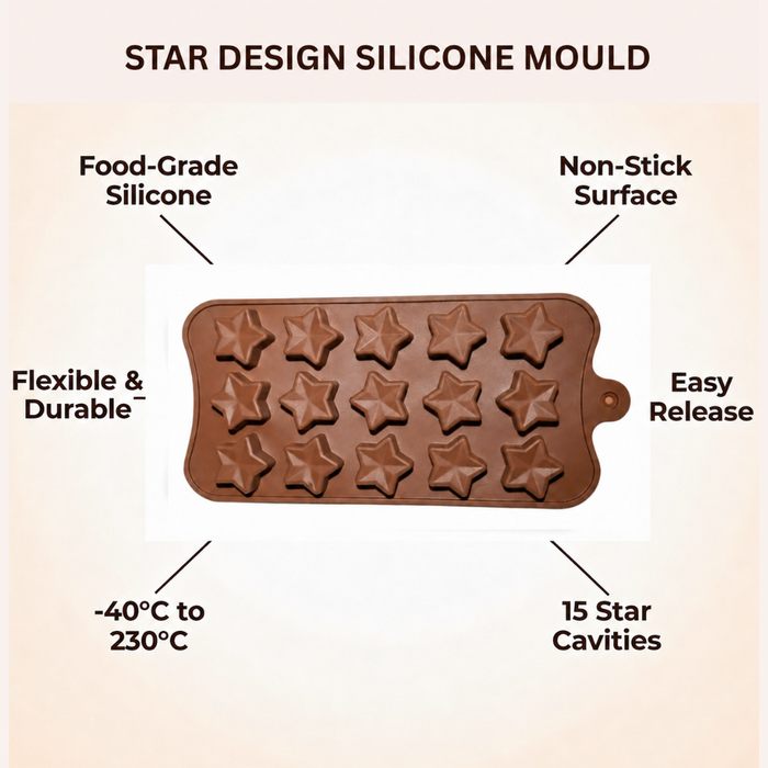 Star Design- Silicone Chocolate Mould | 15 Cavities | Flexible Non-Stick | Brown