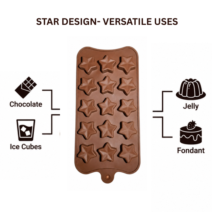 Star Design- Silicone Chocolate Mould | 15 Cavities | Flexible Non-Stick | Brown