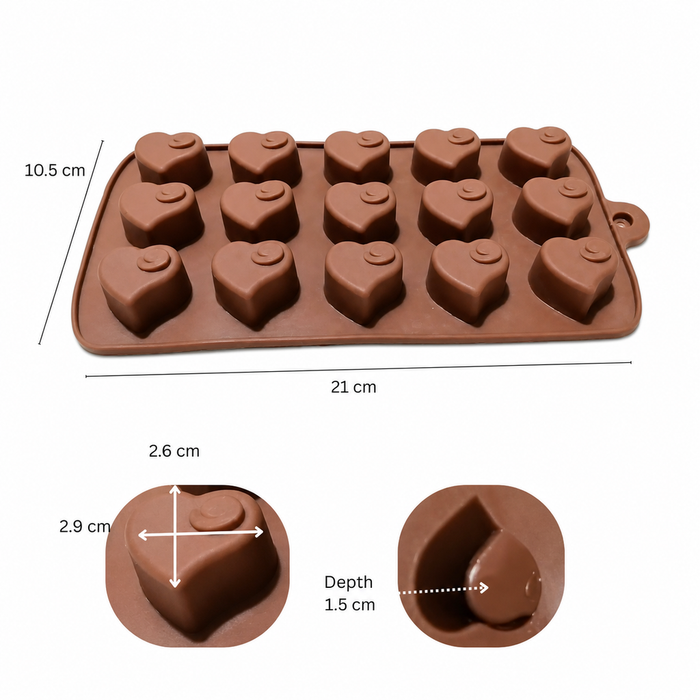Swirl Heart Design- Silicone Chocolate Mould | 15 Cavities | Flexible Non-Stick | Brown