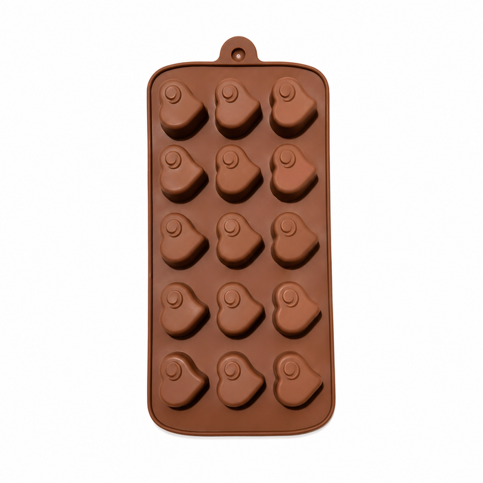 Swirl Heart Design- Silicone Chocolate Mould | 15 Cavities | Flexible Non-Stick | Brown