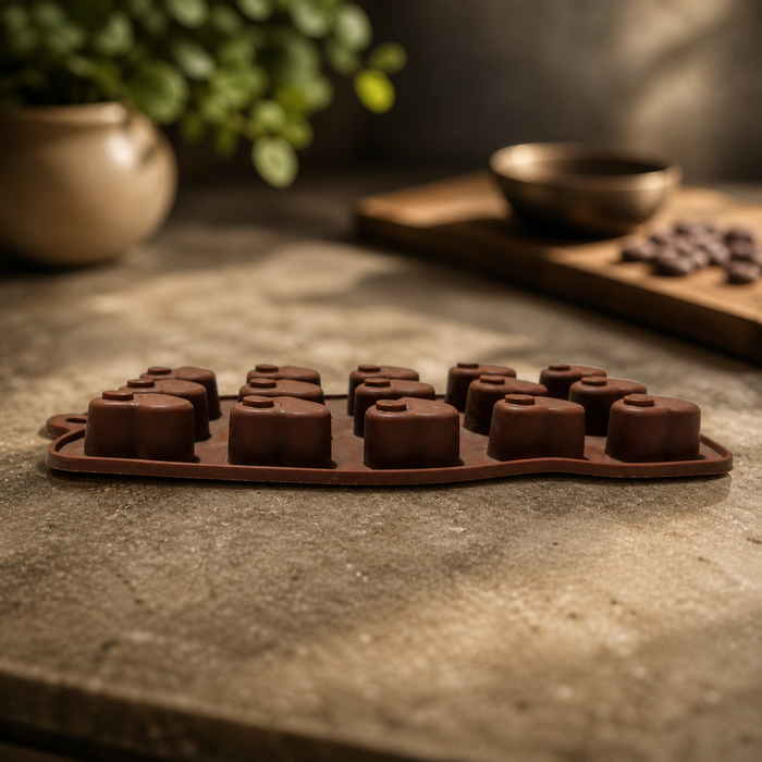Swirl Heart Design- Silicone Chocolate Mould | 15 Cavities | Flexible Non-Stick | Brown