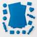 Rectangular sheet of electric blue foil with small wrapped chocolates arranged