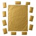 gold 7x10 inch foil wrapper with small rectangular chocolates arranged around it