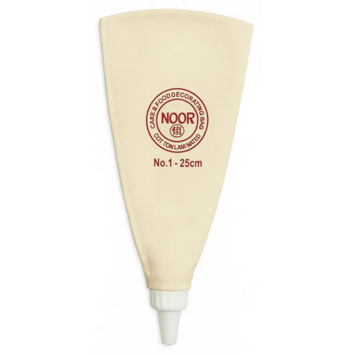 Close-up view of a 25cm NOOR cake and food decorating piping bag made from laminated cotton.