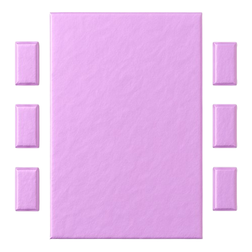Pink 7x10 inch aluminum foil sheet with small rectangular chocolates wrapped in matching foil