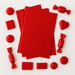 Red 7x10 inch aluminum foil sheet with assorted shaped chocolates wrapped in matching foil
