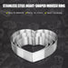  Set of three stainless steel heart-shaped mousse rings in varying sizes, displayed on a dark background with illustrated baked goods and feature highlights including easy to demould, easy to clean, and well-formed design.