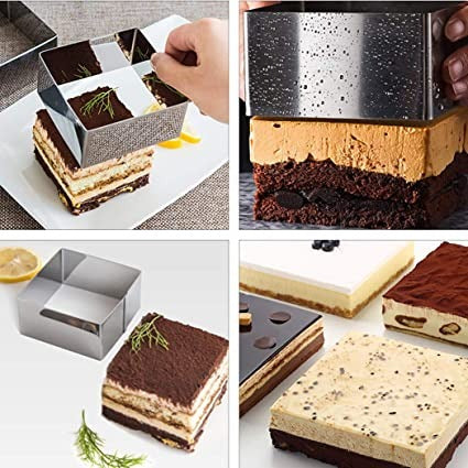 Stainless Steel Square Cake Ring – 4" to 12" Bottomless