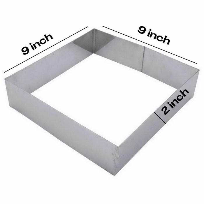 Stainless Steel Square Cake Ring – 4" to 12" Bottomless