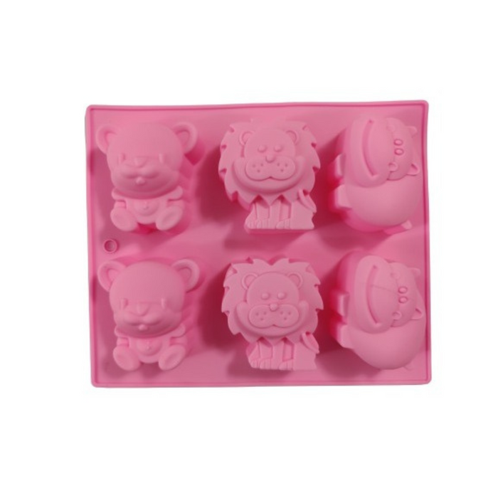 6 Cavity Forest Theme Silicone Mould (Lion, Hippopotamus and Bear)
