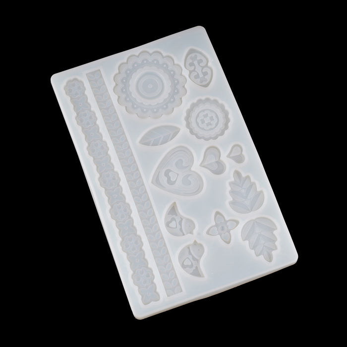 Flower & Heart Silicone Fondant Mould | 27.5 x 15 cm